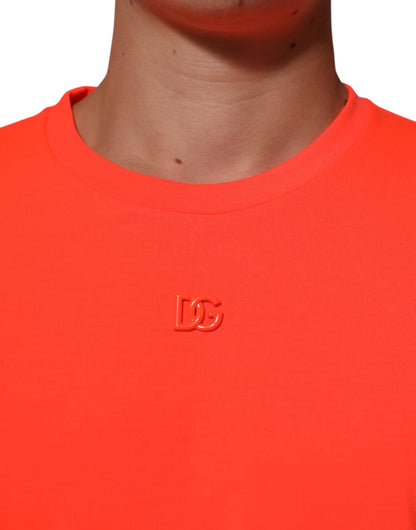 Dolce & Gabbana Neon Orange Polyester Men Crew Neck T-shirt