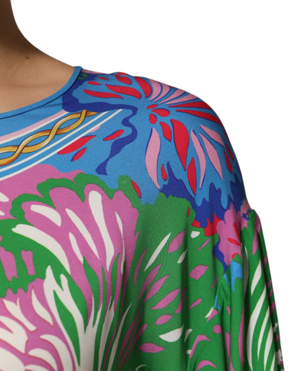 Dolce & Gabbana Multicolor Floral Print Silk Blouse Tunic Top