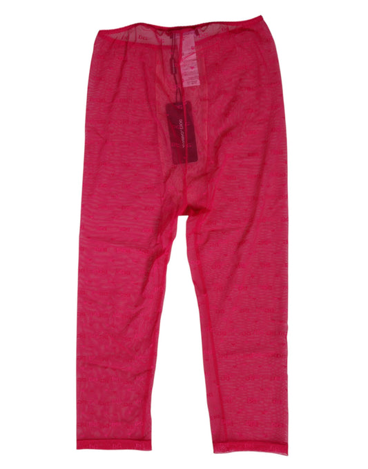 Dolce & Gabbana Fuchsia Logo Lace Tight Midi Trousers Underwear
