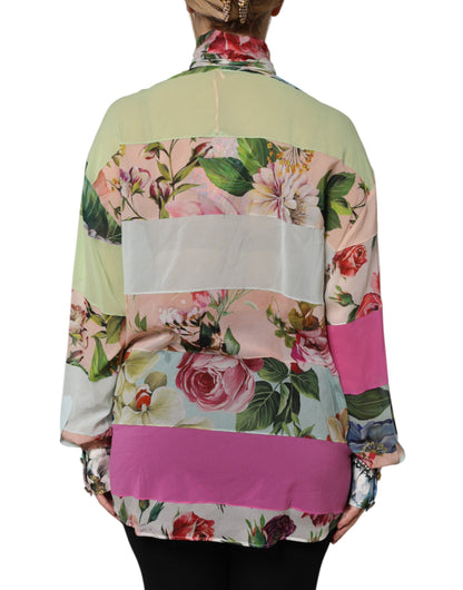 Dolce & Gabbana Multicolor Floral Patchwork Ascot Collar Top