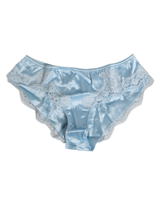 Dolce & Gabbana Sky Blue Silk Satin Lace Panty Brief Underwear