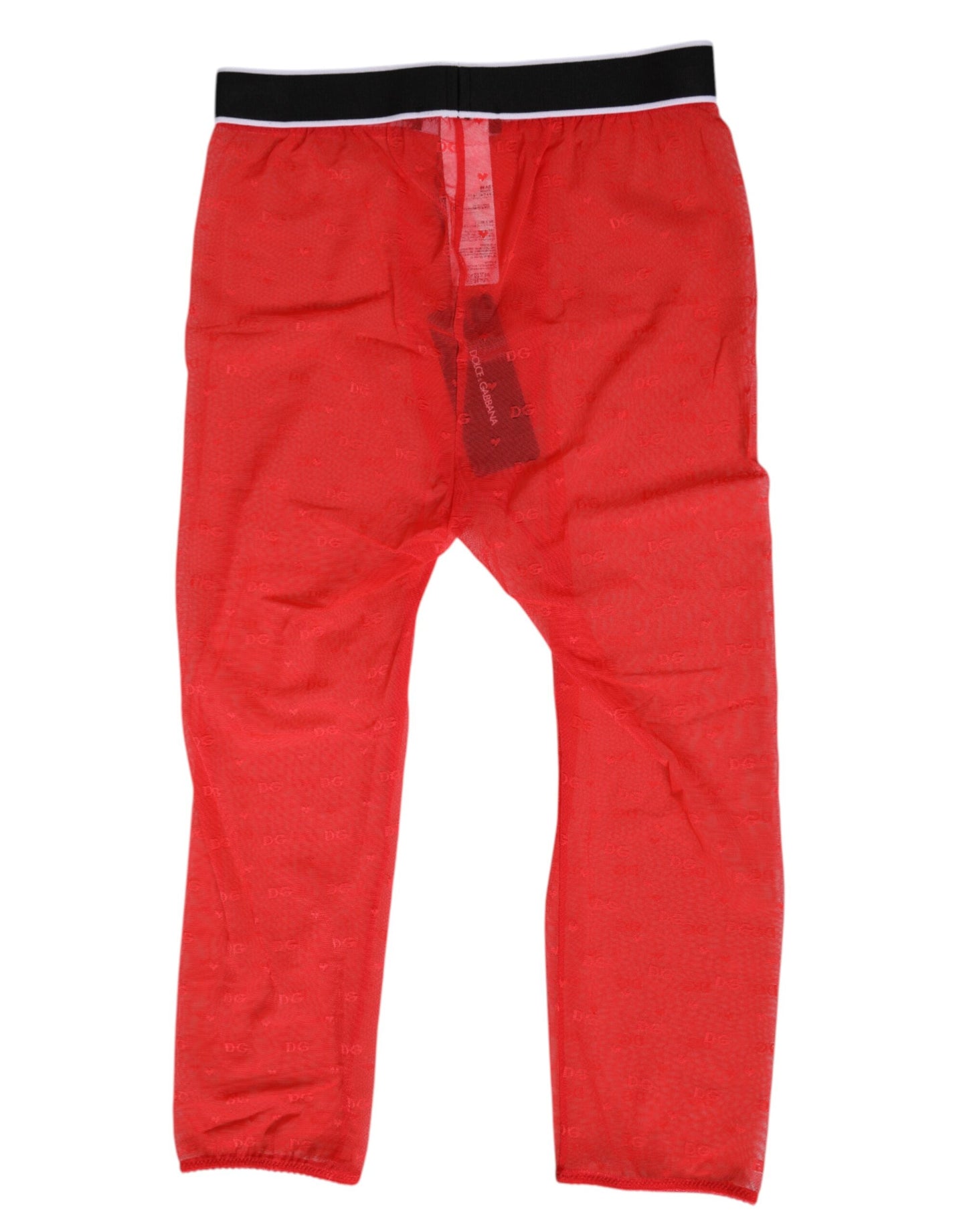 Dolce & Gabbana Red Logo Lace Tight Midi Trousers Underwear