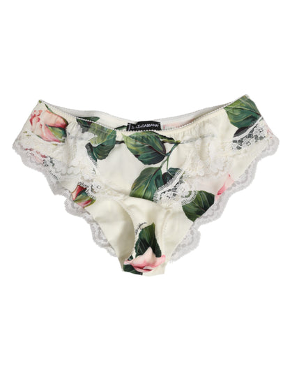 Dolce & Gabbana White Silk Satin Floral Lace Trim Slip Underwear