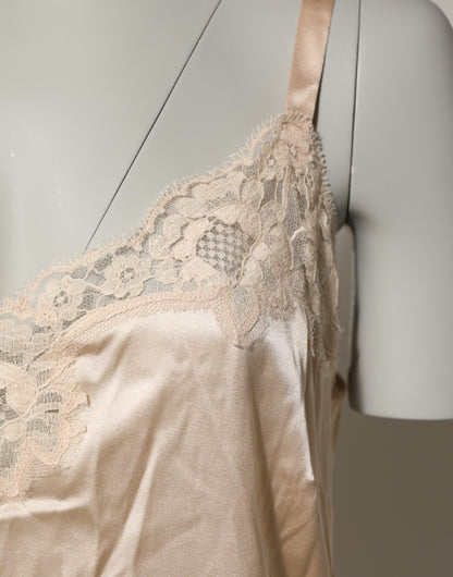Dolce & Gabbana Nude Chemise Lingerie Silk Blend Lace Trim Dress