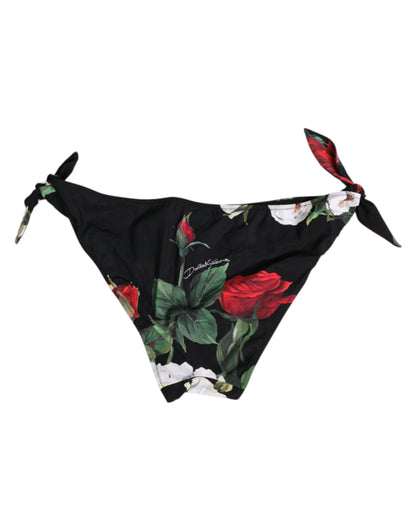 Dolce & Gabbana Black Side Tie Floral Bikini Bottom Swimwear
