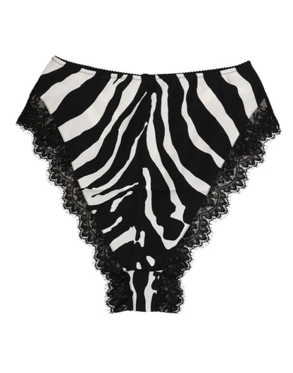 Dolce & Gabbana Black Silk Zebra Print Lace High Waist Underwear