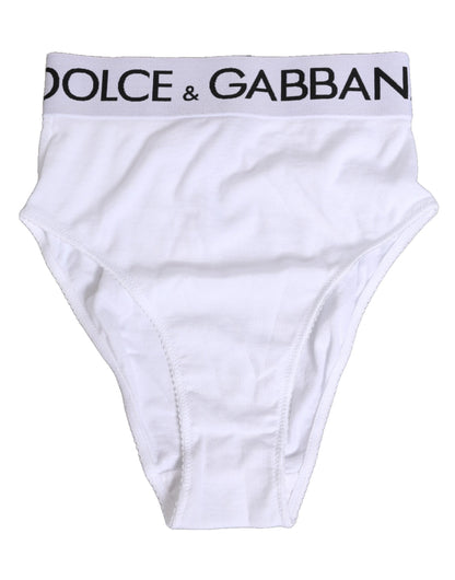 Dolce & Gabbana White Cotton Stretch High Waist Panty Underwear