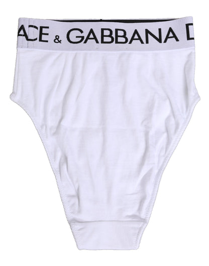 Dolce & Gabbana White Cotton Stretch High Waist Panty Underwear