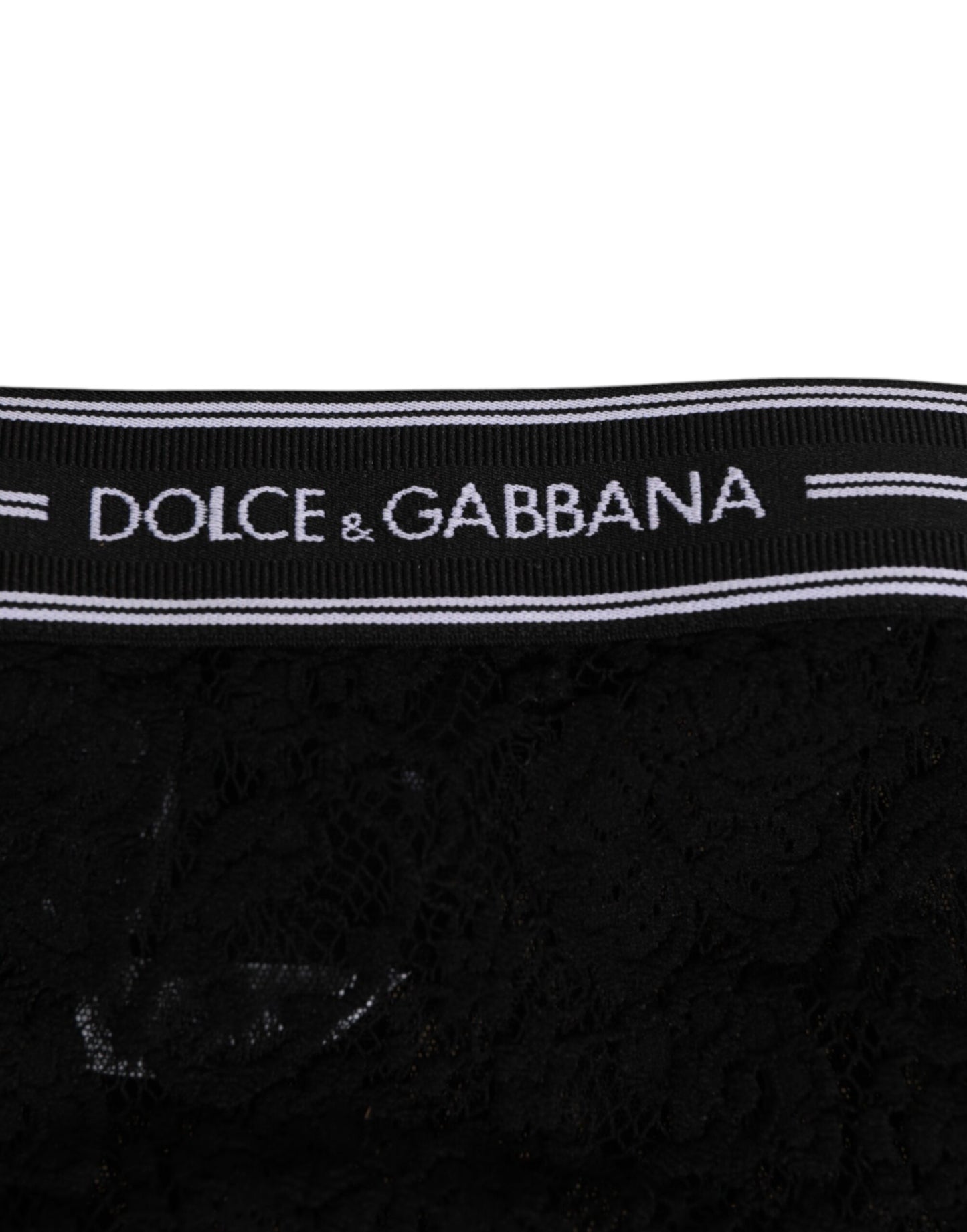 Dolce & Gabbana Black Lace Slip Brief Logo Waistband Underwear