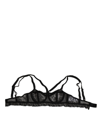 Dolce & Gabbana Black Floral Lace Nylon Balconcino Bra Underwear