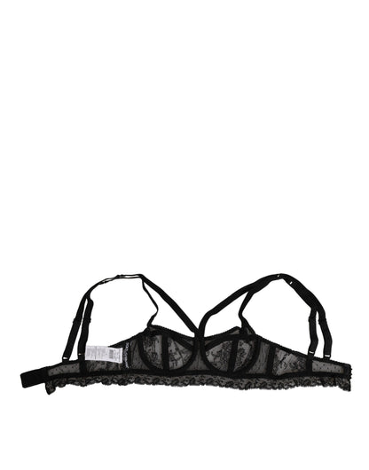 Dolce & Gabbana Black Floral Lace Nylon Balconcino Bra Underwear