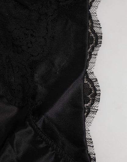 Dolce & Gabbana Black Silk Satin Floral Lace Panty Brief Underwear