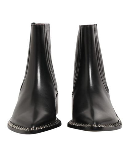 Dolce & Gabbana Black Leather Studded Men Short Boots Shoes