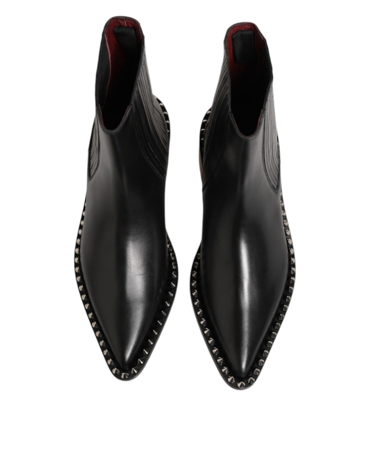 Dolce & Gabbana Black Leather Studded Men Short Boots Shoes