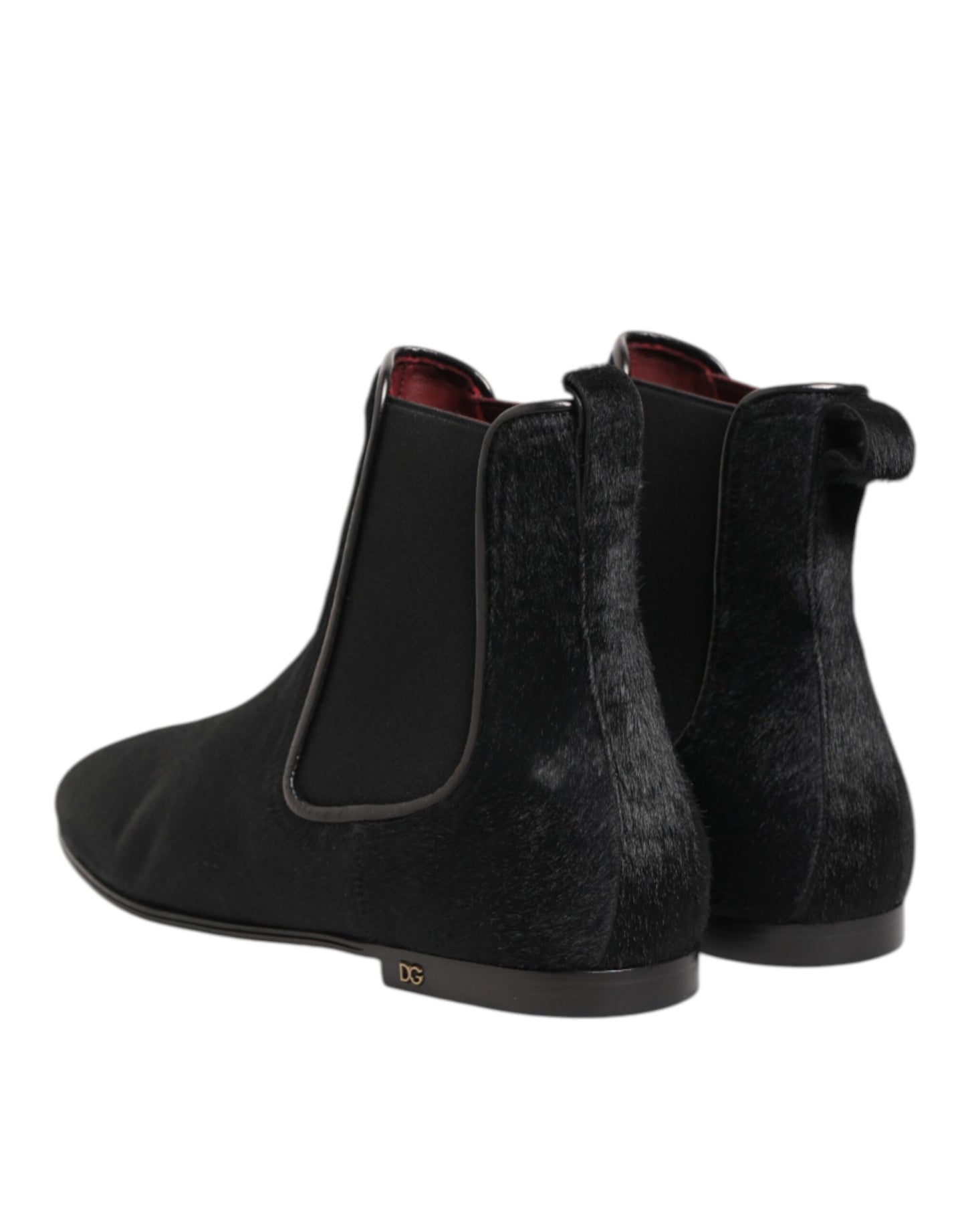 Dolce & Gabbana Black Leather Fur Men CHELSEA Boots Shoes