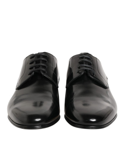 Dolce & Gabbana Black Calfskin Leather Derby Men Dress Shoes