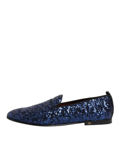 Dolce & Gabbana Blue Sequined Loafers Slippers Men Dress Shoes