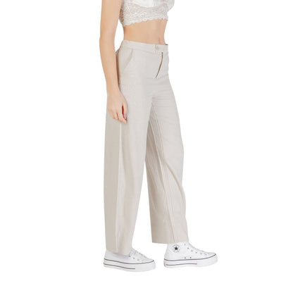 Only Beige Viscose Casual Pants