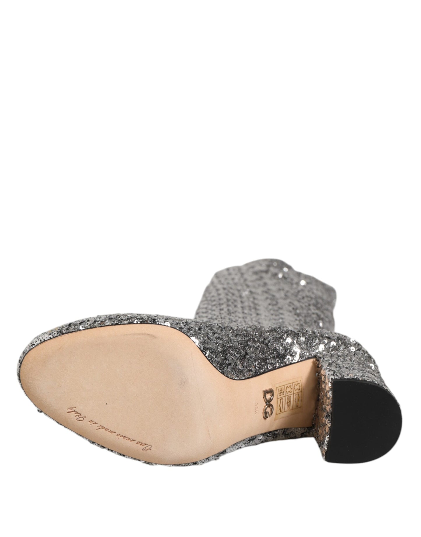 Dolce & Gabbana Silver Sequins Glitter High Heel Boot Shoes