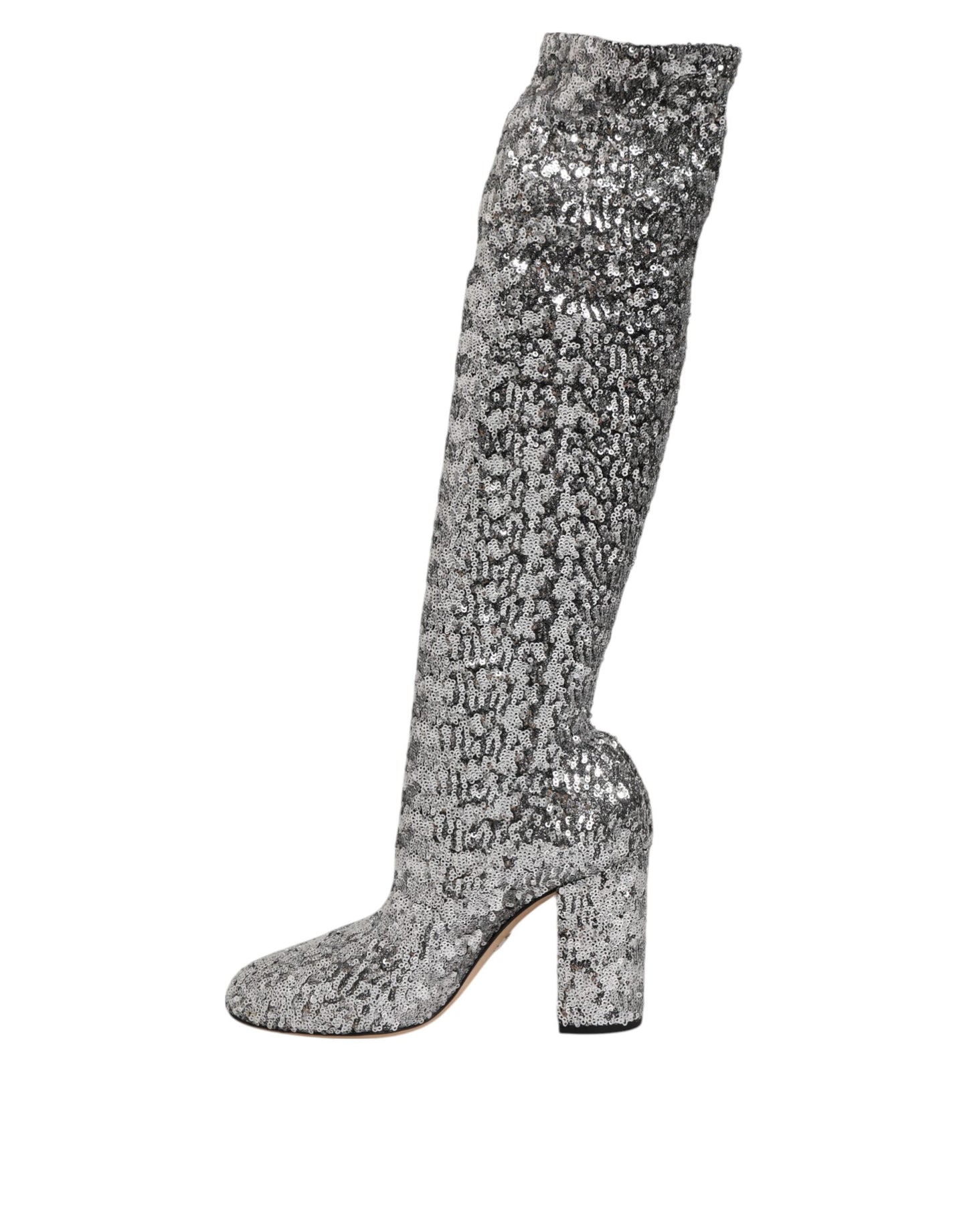 Dolce & Gabbana Silver Sequins Glitter High Heel Boot Shoes