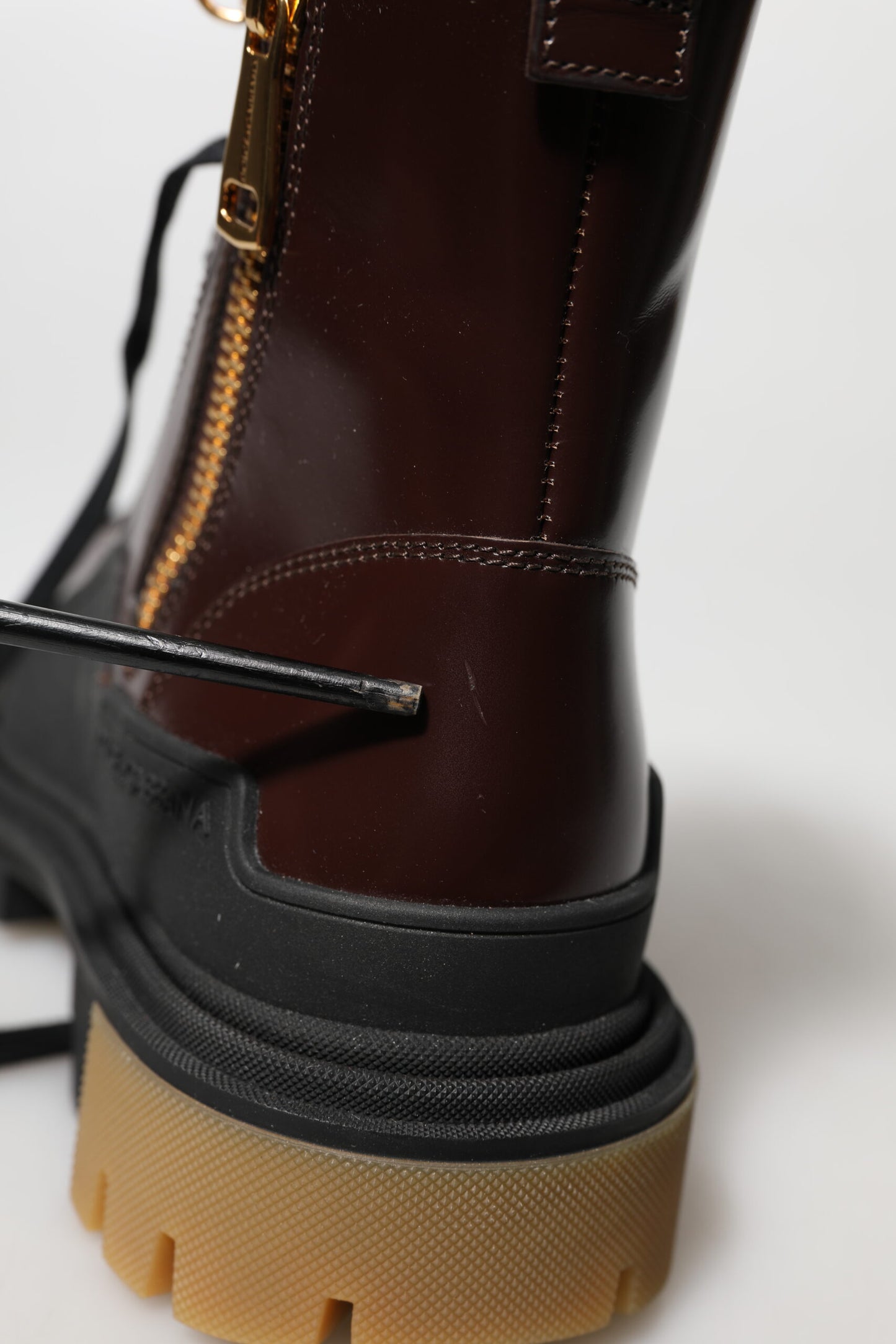 Dolce & Gabbana Maroon Leather Mid Calf Biker Boots Shoes