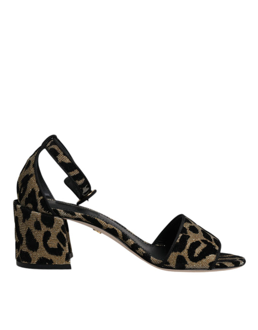 Dolce & Gabbana Gold Leopard Ankle Strap Heels Sandals Shoes