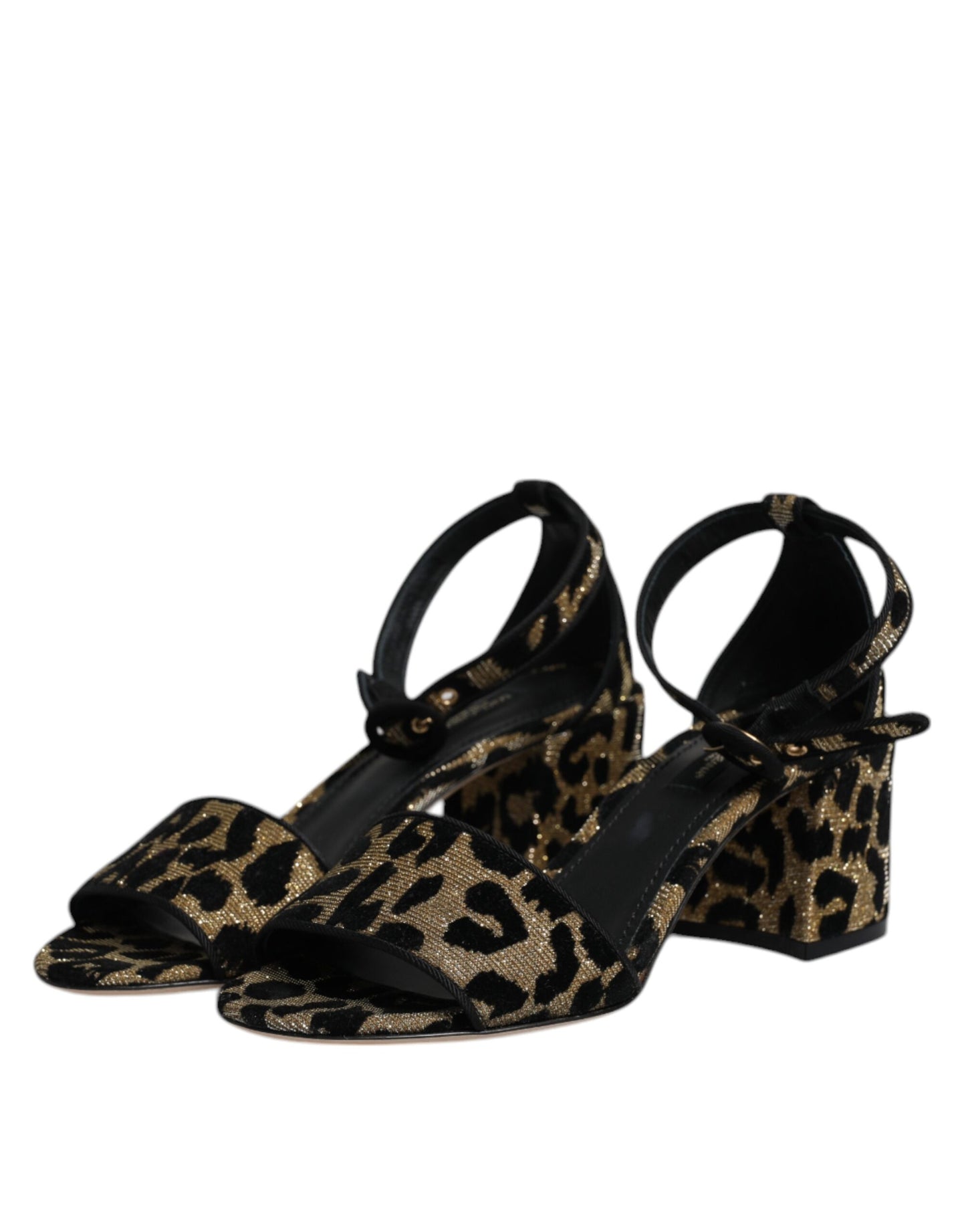 Dolce & Gabbana Gold Leopard Ankle Strap Heels Sandals Shoes