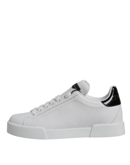 Dolce & Gabbana White Black Leather Low Top Sneakers Shoes