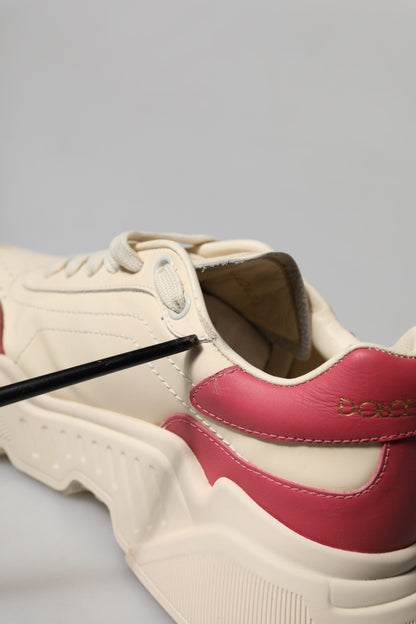 Dolce & Gabbana White Pink Leather Daymaster Sneakers Shoes