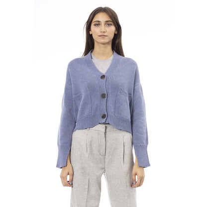 Alpha Studio Light Blue Merino Wool Cardigan