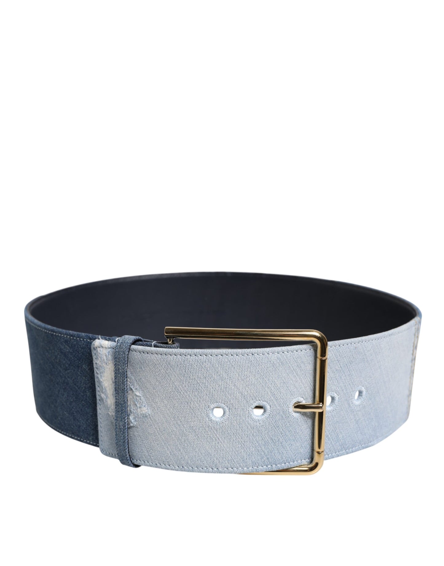 Dolce & Gabbana Blue Two Tone Denim Gold Metal Buckle Belt