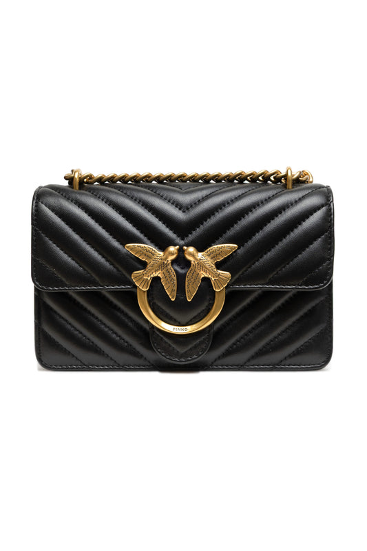 PINKO Black Leather Love One Mini Shoulder Bag
