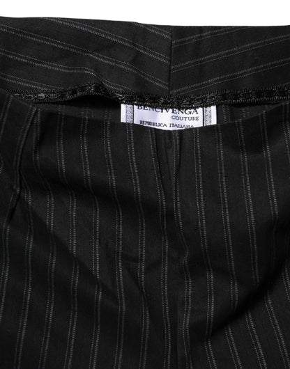 BENCIVENGA Black Wool Blend Pinstripe Straight Leg Pants