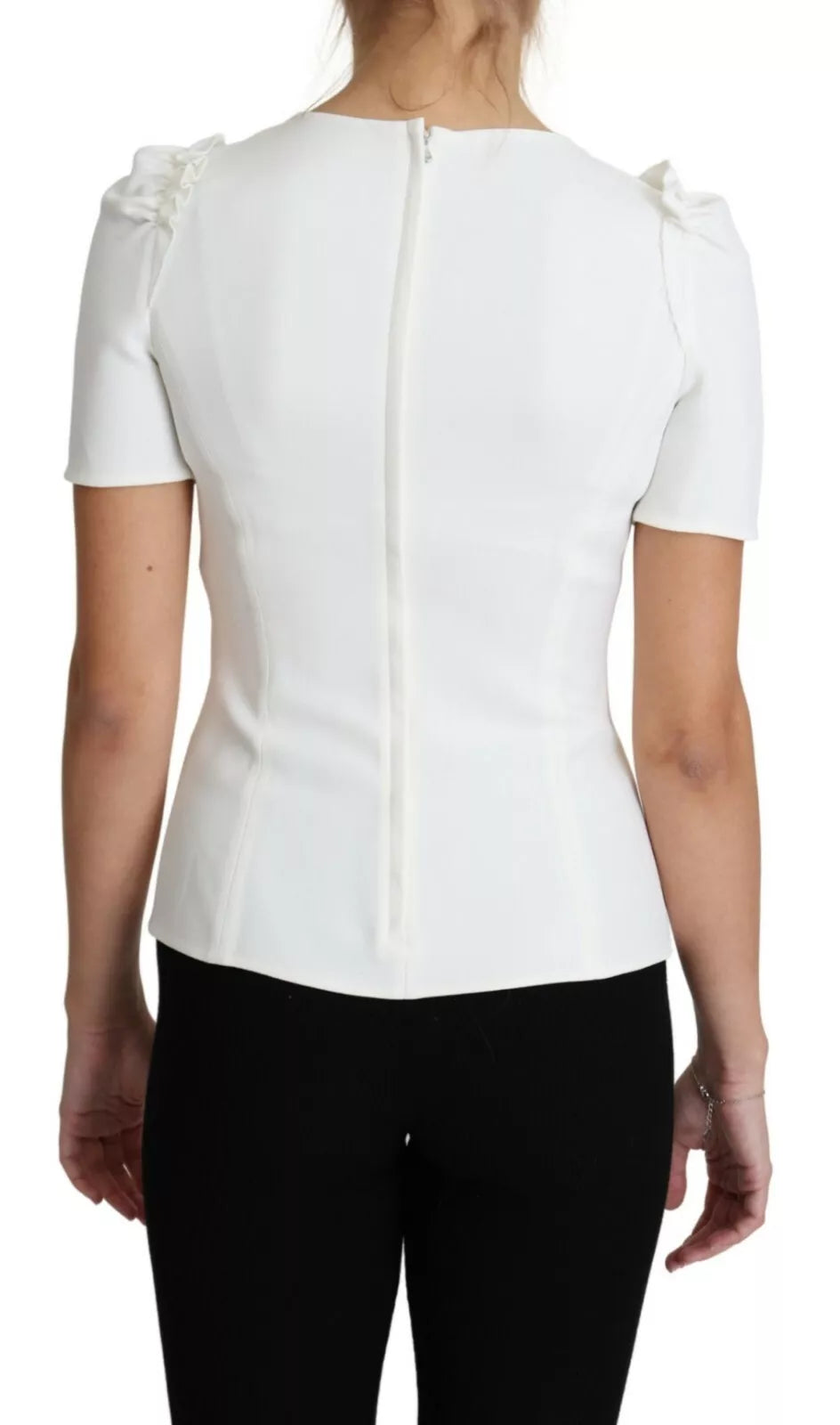 Dolce & Gabbana White Viscose Acetate Short Sleeve Blouse Top