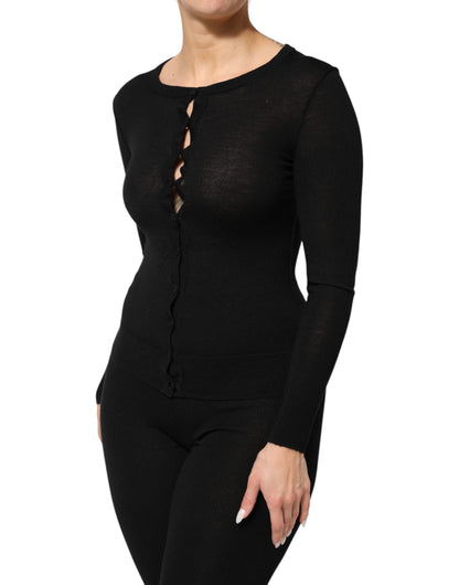 Dolce & Gabbana Black Virgin Wool Buttoned Cardigan Sweater