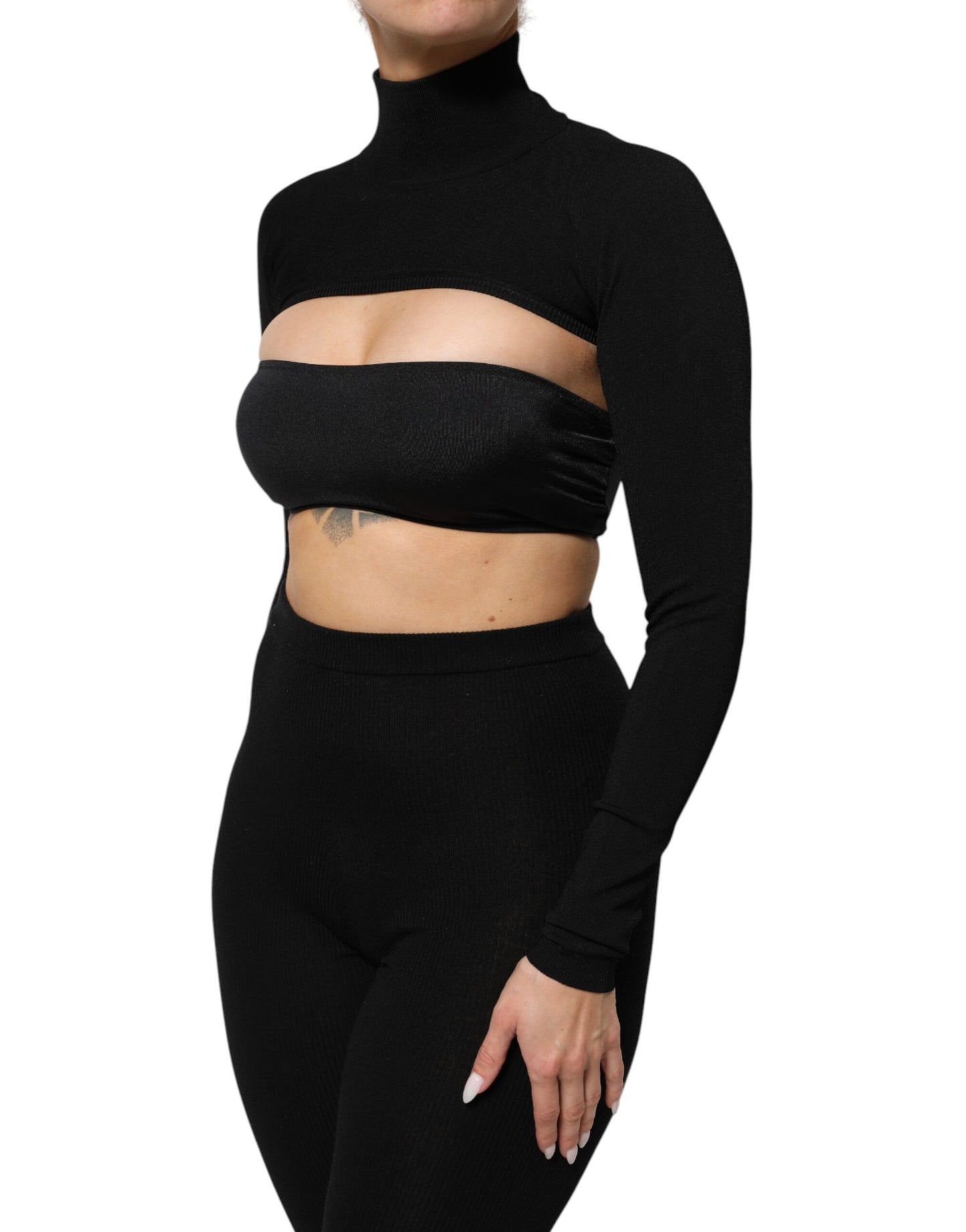 Dolce & Gabbana Black Viscose Turtle Neck Crop Pullover Top