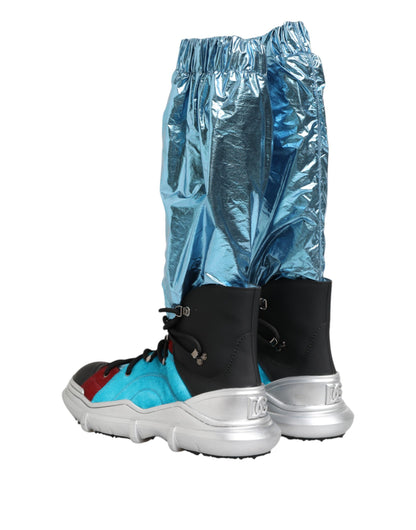 Dolce & Gabbana Blue Lace Up Over The Knee Socks Men Boots Shoes