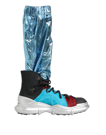 Dolce & Gabbana Blue Lace Up Over The Knee Socks Men Boots Shoes