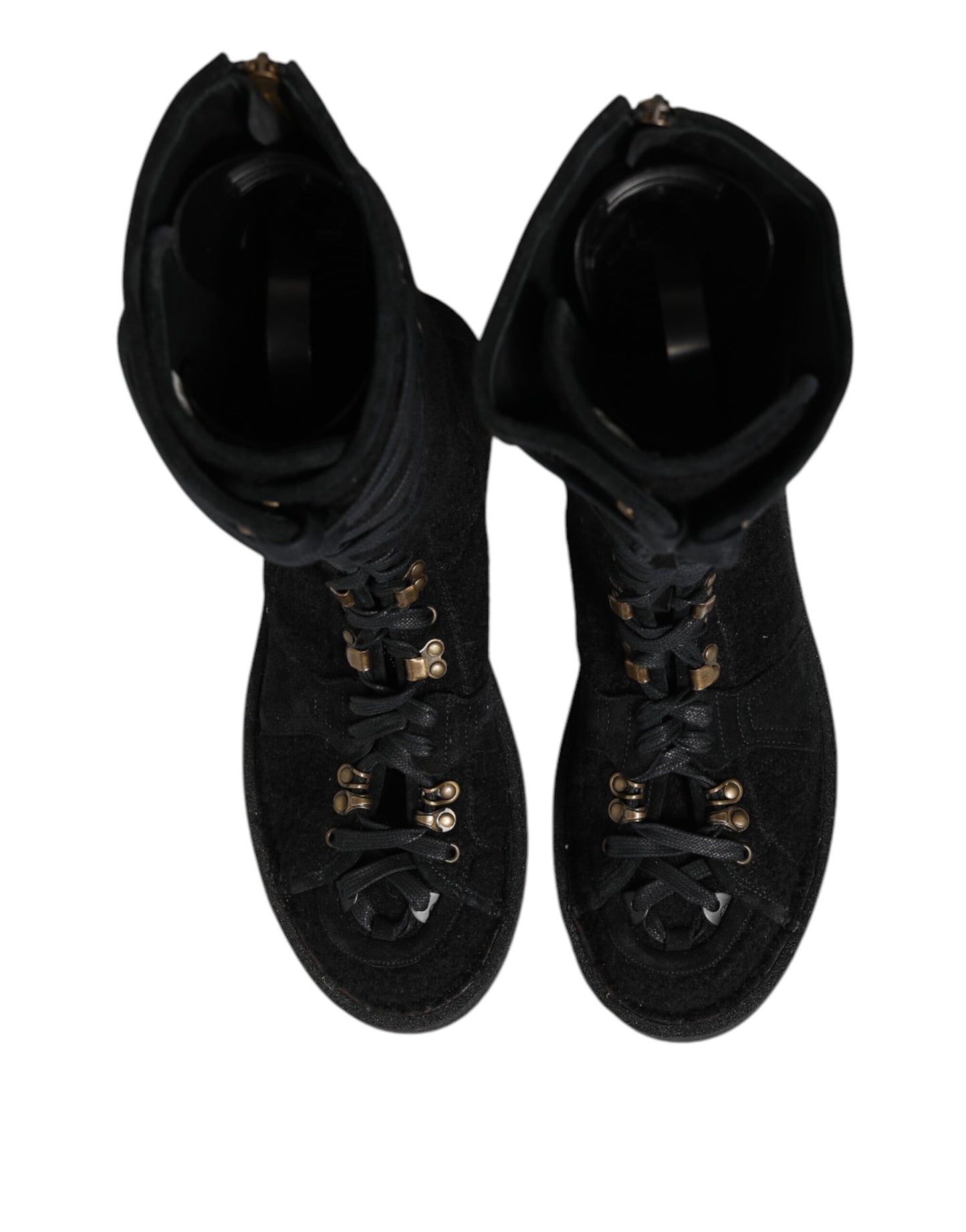 Dolce & Gabbana Black Alpaca Wool Suede Mid Calf Boots Shoes