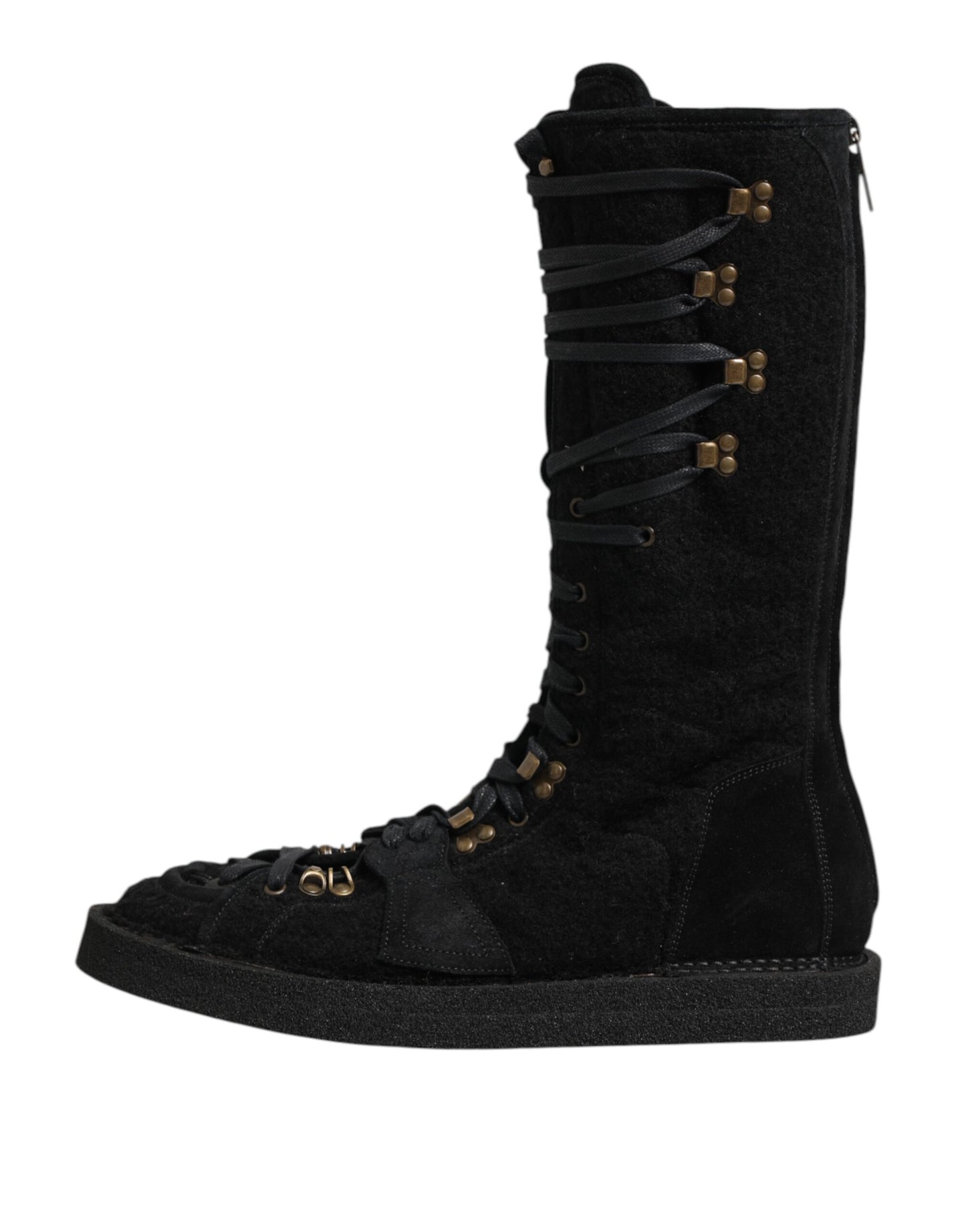Dolce & Gabbana Black Alpaca Wool Suede Mid Calf Boots Shoes