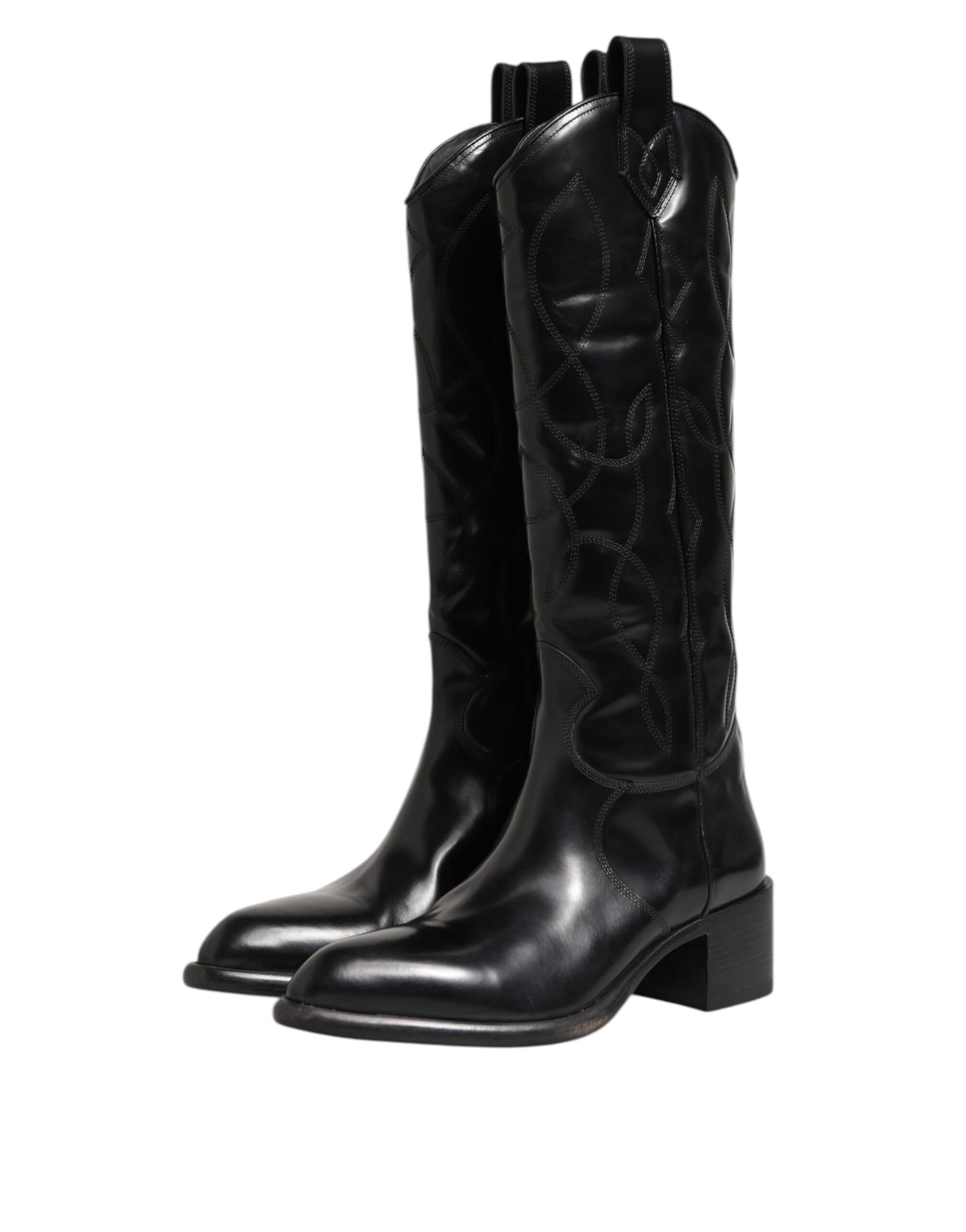 Dolce & Gabbana Black Leather Over The Calf Biker Boots Shoes
