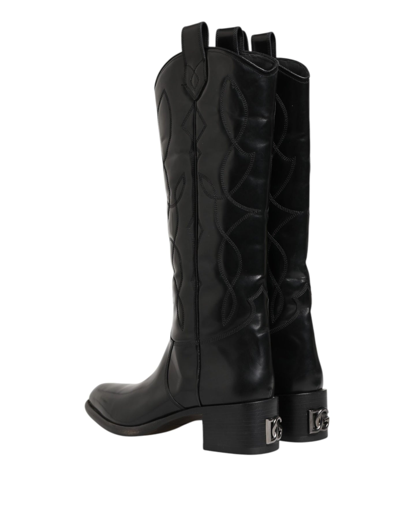 Dolce & Gabbana Black Leather Over The Calf Biker Boots Shoes