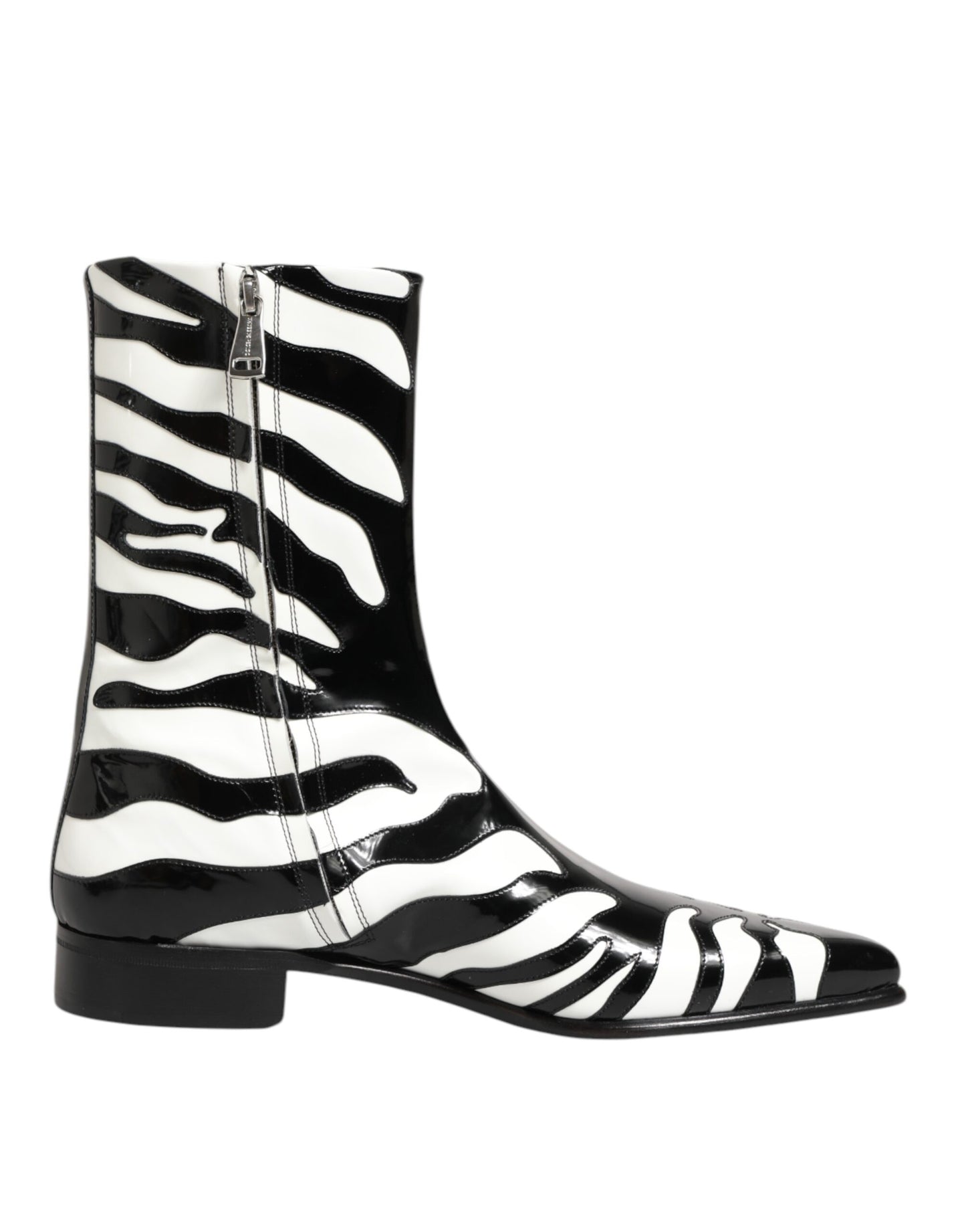 Dolce & Gabbana Black White Zebra Leather Mid Calf Boots Shoes