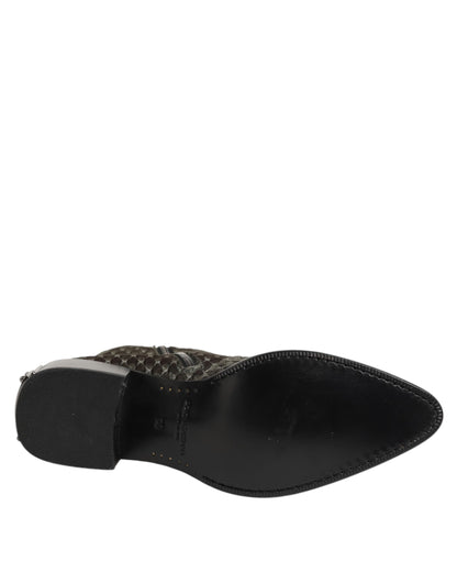 Dolce & Gabbana Gray Cotton Velvet Mid Calf Short Boots Shoes