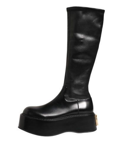 Dolce & Gabbana Black Logo Plaque Over The Calf Boots Shoes