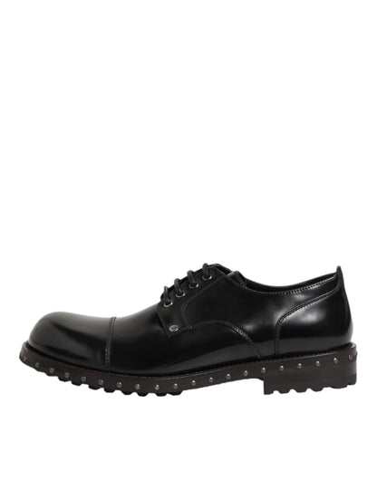 Dolce & Gabbana Black Leather Studded Men Formal Derby Shoes