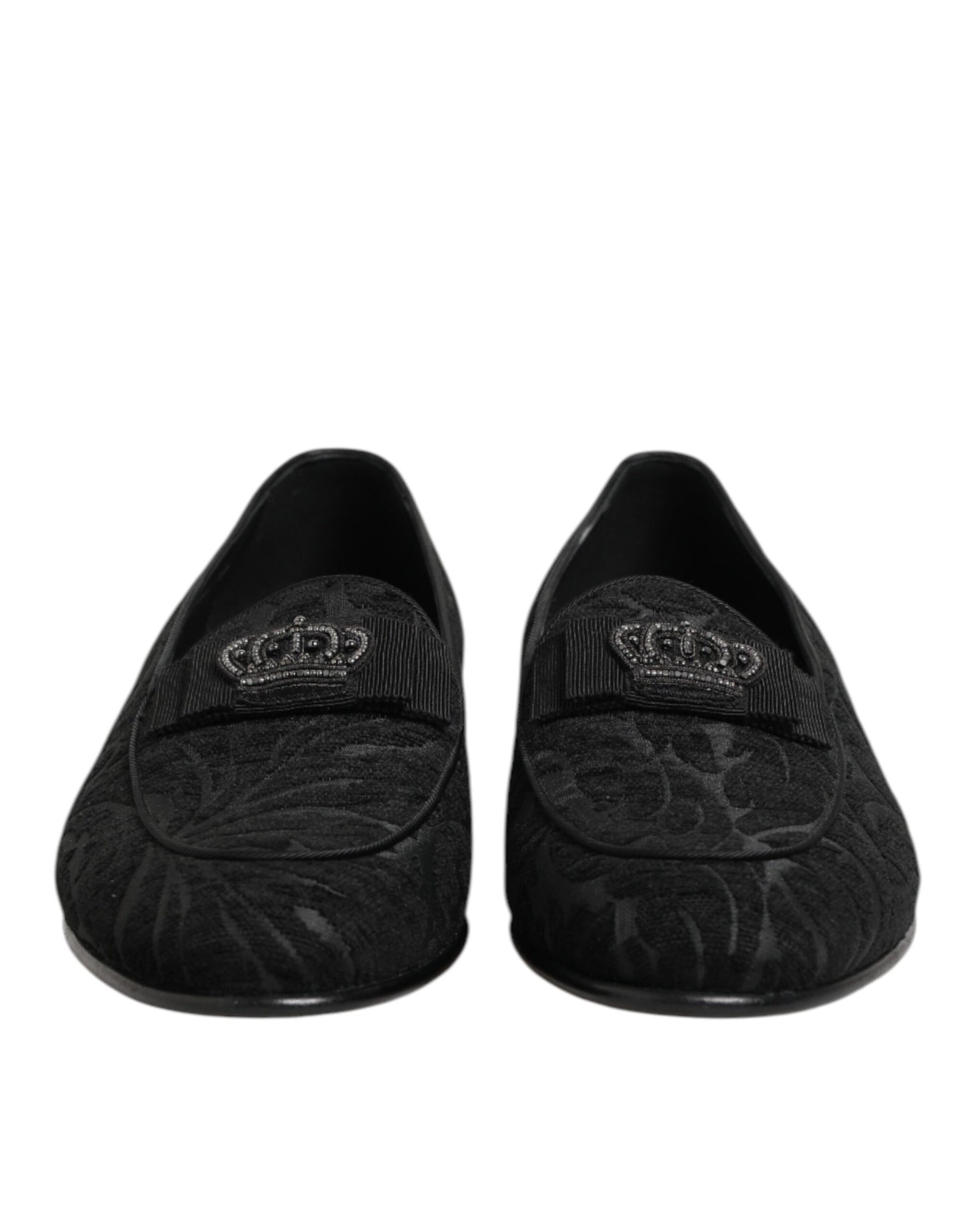 Dolce & Gabbana Black Brocade Crown Loafers Dress Shoes