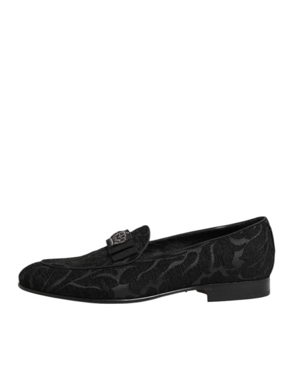 Dolce & Gabbana Black Brocade Crown Loafers Dress Shoes