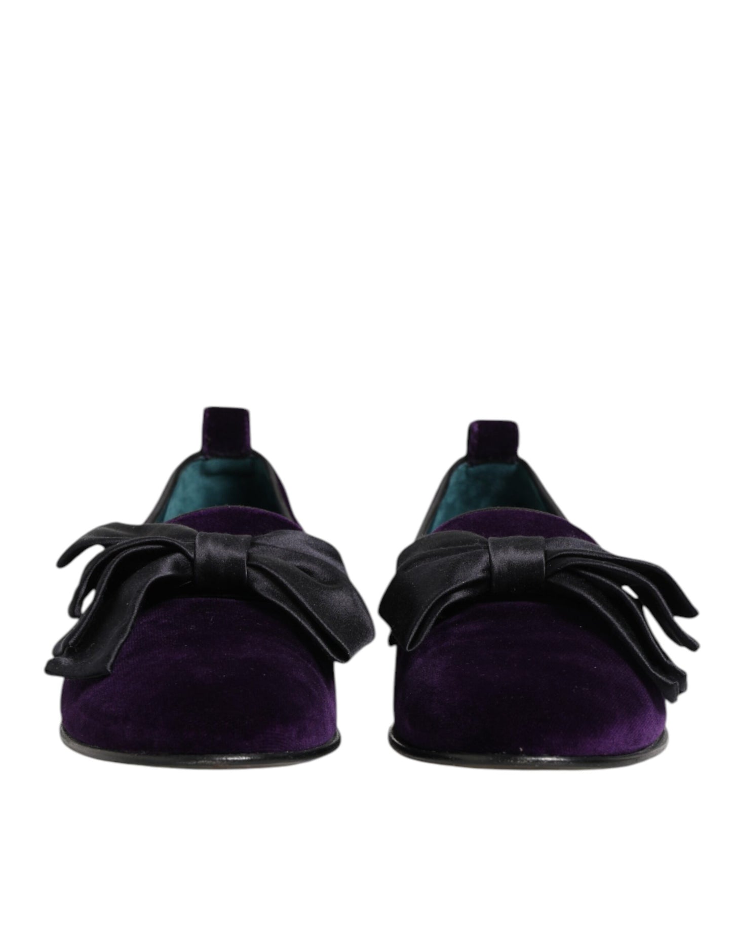Dolce & Gabbana Purple Suede Cotton Bow Slip On Loafers Shoes