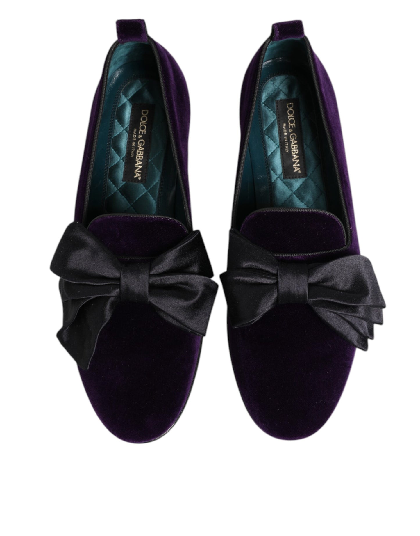 Dolce & Gabbana Purple Suede Cotton Bow Slip On Loafers Shoes